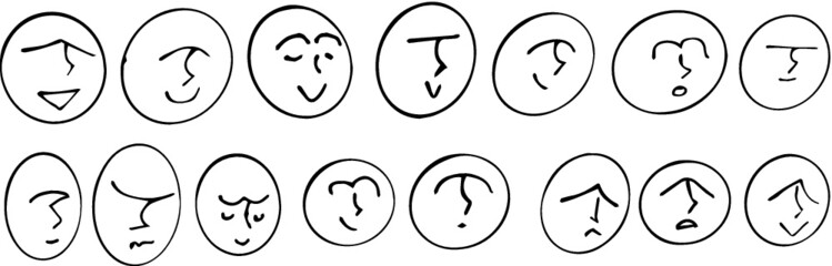 Set of black fase emotions. Vector illustration.