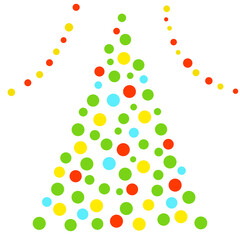 Christmas tree and garlands of dots like confetti