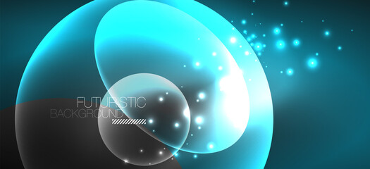 Neon ellipses abstract backgrounds. Shiny bright round shapes glowing in the dark. Vector futuristic illustrations for covers, banners, flyers and posters and other