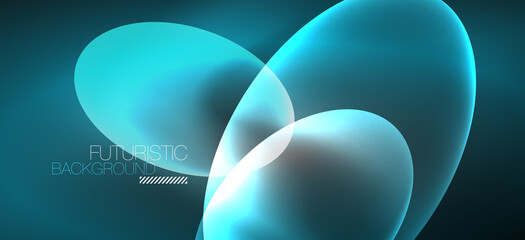 Neon ellipses abstract backgrounds. Shiny bright round shapes glowing in the dark. Vector futuristic illustrations for covers, banners, flyers and posters and other
