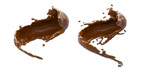 Chocolate Splash with droplets 3d rendering. 3d illustration.