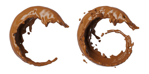 Chocolate Splash with droplets 3d rendering. 3d illustration.