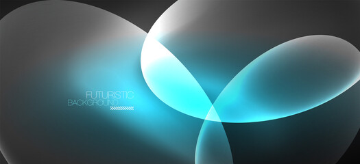 Neon ellipses abstract backgrounds. Shiny bright round shapes glowing in the dark. Vector futuristic illustrations for covers, banners, flyers and posters and other