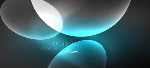 Neon ellipses abstract backgrounds. Shiny bright round shapes glowing in the dark. Vector futuristic illustrations for covers, banners, flyers and posters and other