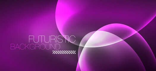 Neon ellipses abstract backgrounds. Shiny bright round shapes glowing in the dark. Vector futuristic illustrations for covers, banners, flyers and posters and other