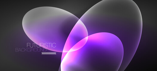 Neon ellipses abstract backgrounds. Shiny bright round shapes glowing in the dark. Vector futuristic illustrations for covers, banners, flyers and posters and other