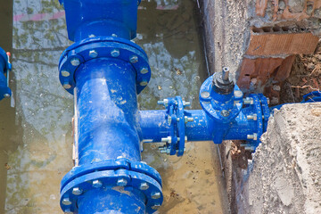 Construction site with detail of a new hydraulic system of drinking water to be carried out under...