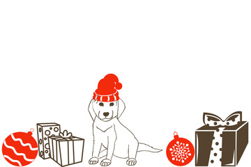 Dog with christmas gifts, Happy new year wishes greeting card abstract background with blank copy space for text, decorative pattern, festival celebration, graphic design illustration wallpaper