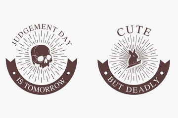 Dark Skull and Angry Rabbit Monoline Vintage Design Badge, Logo, label, Hand Drawn with white background