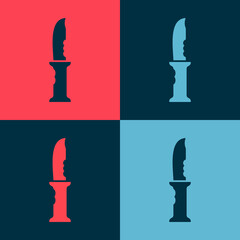 Pop art Military knife icon isolated on color background. Vector.