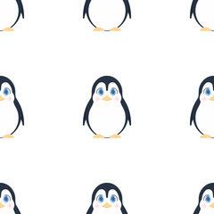 Seamless penguins pattern. Suitable for postcards, wrapping paper, books and posters. Vector illustration.