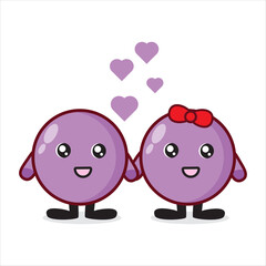 cute mascots of wine fall in love with each other