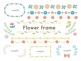 かわいい花の手描きイラストフレームセット