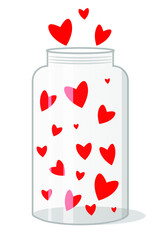 Glass jar with hearts for Valentine's day