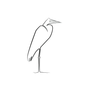 recommend clip art: Heron drawn with one line. Black line vector illustration on white background