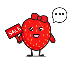 Strawberry cute mascot with sale board