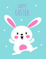 easter card with cute happy bunny isolated