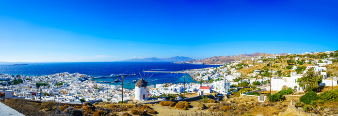 Mykonos cityscape panorama,Cyclades islands, Greece