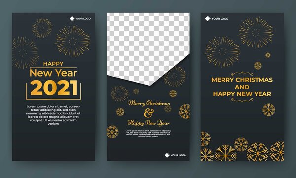 Set of editable square banner template. Christmas and new year post template design. Flat design vector. Suitable for social media story, banner and web internet ads.