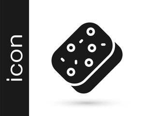 Black Sponge with bubbles icon isolated on white background. Wisp of bast for washing dishes. Cleaning service logo. Vector.