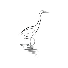 Obraz premium Heron drawn with one line. Black line vector illustration on white background