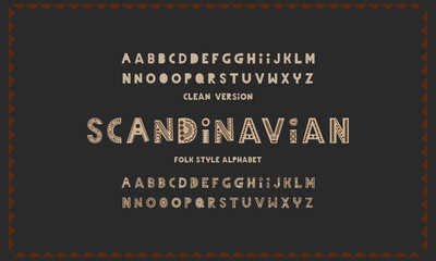 Alphabet hand drawn letters font in folk nordic. Decorative alphabet. Latin alphabet in cartoon style.