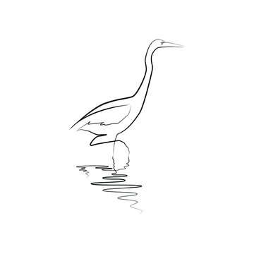 recommend clip art: Heron drawn with one line. Black line vector illustration on white background