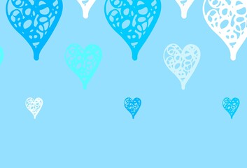 Light BLUE vector pattern with colorful hearts.