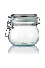 Glass jar for spices, on a white background