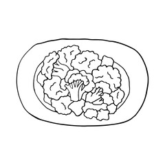 Vector hand drawn doodle aloo gobi. Indian cuisine dish. Design sketch element for menu cafe, restaurant, label and packaging. Illustration on a white background.