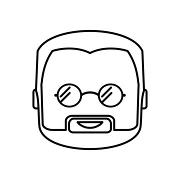 An elderly man, a grandfather with a beard and glasses.only the outline of a smiling face, icon, or avatar in a cartoon, flat style. Isolated vector illustration
