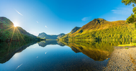 Morning panorama of Buttermere lake in the Lake District. England