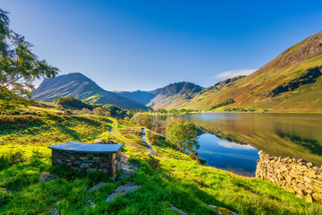 Sunrise at Buttermere lake in Lake District. Cumbria. England