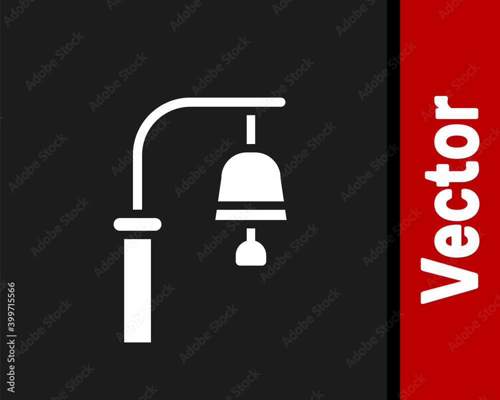 Wall mural white train station bell icon isolated on black background. vector.