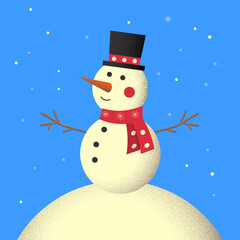 Snowman with lights, Christmas greeting card, vector illustration