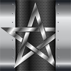  Shiny star metal background with screws on perforated texture.Vector illustration.Eps10