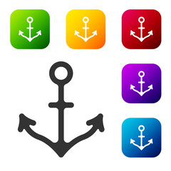 Black Anchor icon isolated on white background. Set icons in color square buttons. Vector.