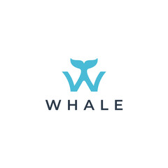 Letter W graphic of Whale tail sea aquatic logo icon 