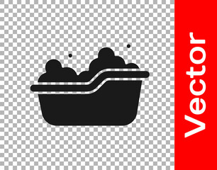 Black Baby bathtub with foam bubbles inside icon isolated on transparent background. Vector.