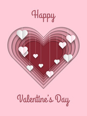 Happy Valentine's Day greeting card with paper cut hearts