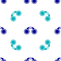 Blue Binoculars icon isolated seamless pattern on white background. Find software sign. Spy equipment symbol. Vector.