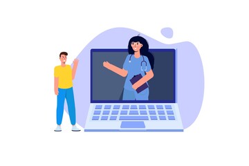 Medical online conference, Doctor Distant online  consultation concept.  Flat Vector Illustration