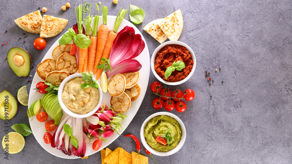 Wall mural raw vegetable and dips