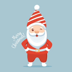 Christmas Santa Claus Cartoon. Merry Christmas and happy new year greeting card. Vector Illustration.