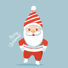 Christmas Santa Claus Cartoon. Merry Christmas and happy new year greeting card. Vector Illustration.