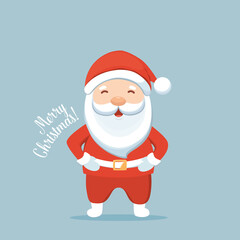 Christmas Santa Claus Cartoon. Merry Christmas and happy new year greeting card. Vector Illustration.