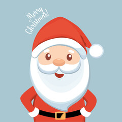 Christmas Santa Claus Cartoon. Merry Christmas and happy new year greeting card. Vector Illustration.