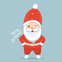 Christmas Santa Claus Cartoon. Merry Christmas and happy new year greeting card. Vector Illustration.