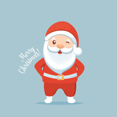 Christmas Santa Claus Cartoon. Merry Christmas and happy new year greeting card. Vector Illustration.