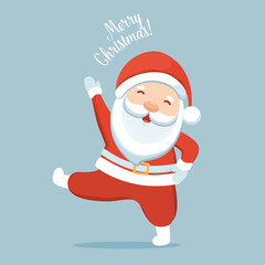 Christmas Santa Claus Cartoon. Merry Christmas and happy new year greeting card. Vector Illustration.